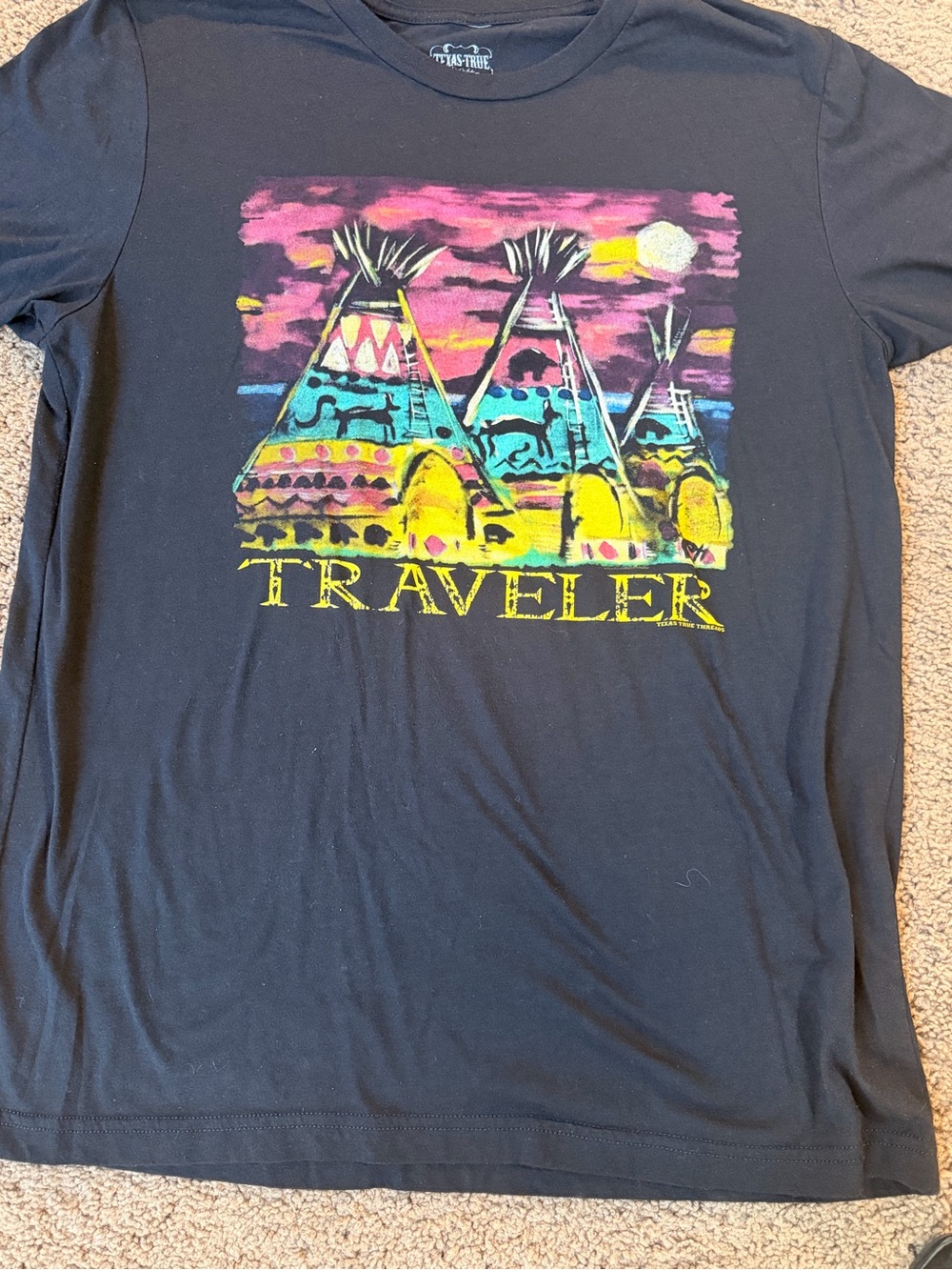 Traveler Graphic Tee - Black with Multicolor Teepee Design